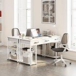 Modern White Computer Desk with Storage Drawers