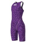 Arena Girls' Open Back Racing Tech Suit - Leopard Violet