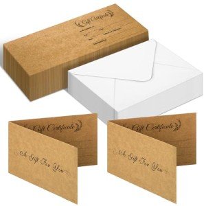 100 Sets Blank Gift Certificates with Envelopes