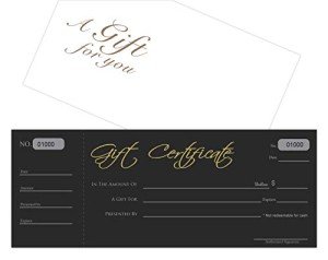 Black Gift Certificates Set of 25 with Envelopes