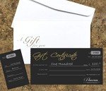 Black Gift Certificates Set of 25 with Envelopes