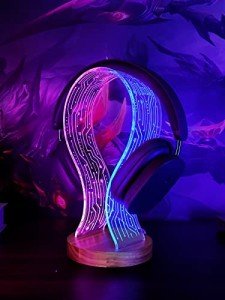 Stylish Walnut Wood Headphone Stand with LED Light