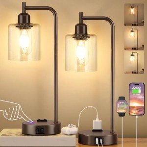 Set of 2 Industrial Touch Table Lamps with USB Ports