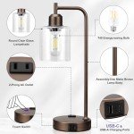 Set of 2 Industrial Touch Table Lamps with USB Ports