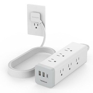 TESSAN 10 FT Ultra Thin Surge Protector with USB