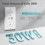 Amico 6.0A USB 3-Port Wall Outlet - White