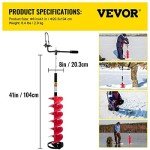 VEVOR 8" Ice Fishing Auger with Extensions and Adapter