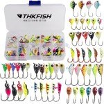 THKFISH 54pcs Glow Ice Fishing Jigs Kit