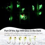 THKFISH 54pcs Glow Ice Fishing Jigs Kit
