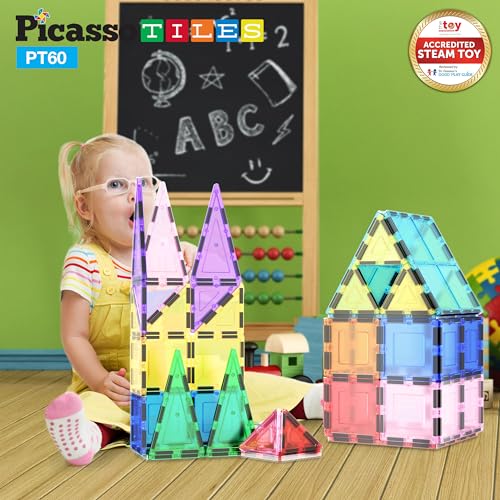 PicassoTiles 60pcs Magnetic Building Blocks - Inspire Creativity