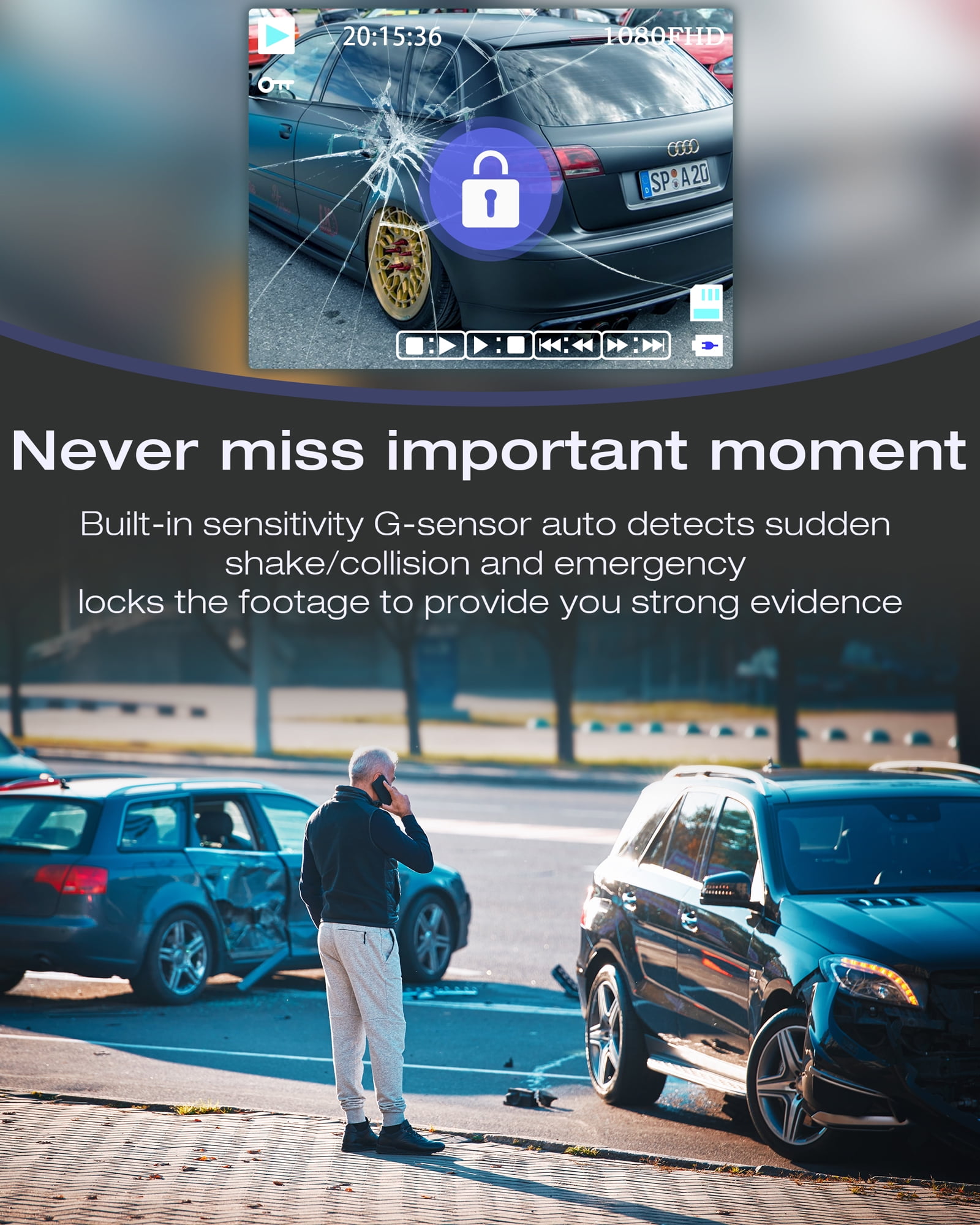 TOGUARD Dual Dash Cam with Night Vision & SD Card