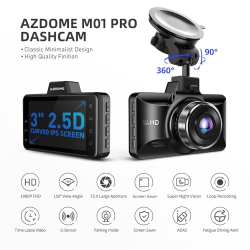 AZDOME Dual Dash Cam, 1080P FHD, Waterproof, G-Sensor