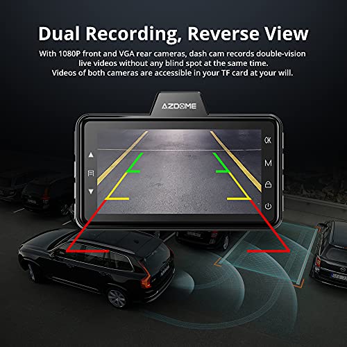 AZDOME Dual Dash Cam, 1080P FHD, Waterproof, G-Sensor