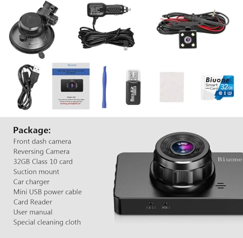 Dual Dash Cam, 1080P FHD Front and Rear Cameras