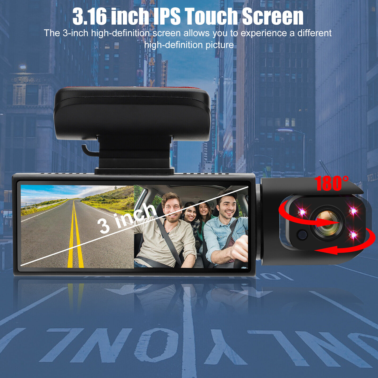 Dual Lens 1080P Car Dash Camera with G-Sensor