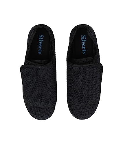 Men's Adjustable Extra Wide Black Slippers Size 11