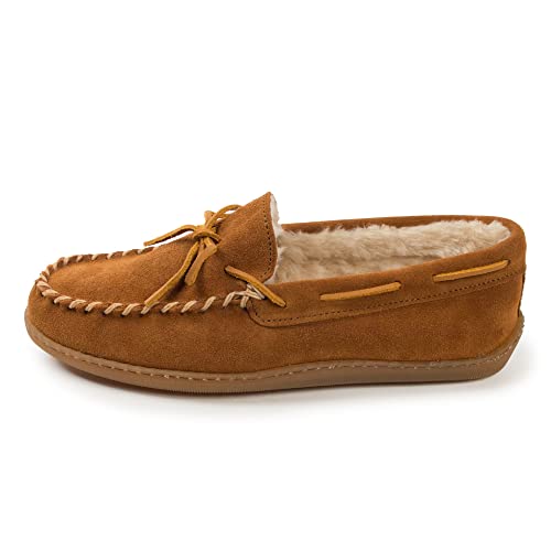 Minnetonka Men's Hardsole Pile Lined Slipper, Brown, Size 10