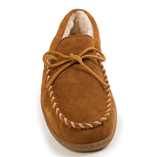 Minnetonka Men's Hardsole Pile Lined Slipper, Brown, Size 10
