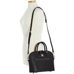Saffiano Domed Zip Satchel Crossbody Bag - Black