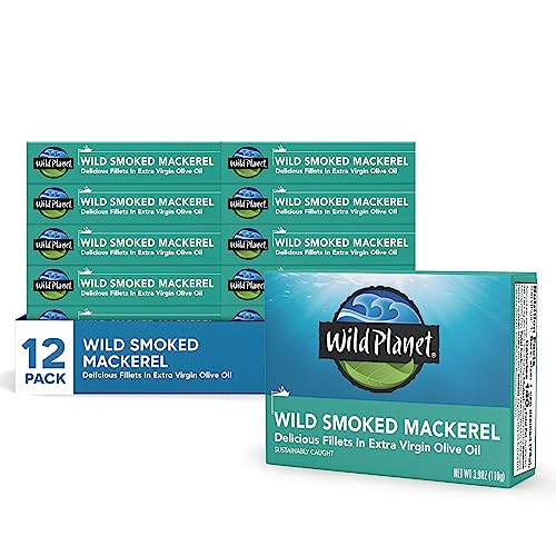 Wild Smoked Mackerel Fillets in Olive Oil (3.9oz, Pack of 12)