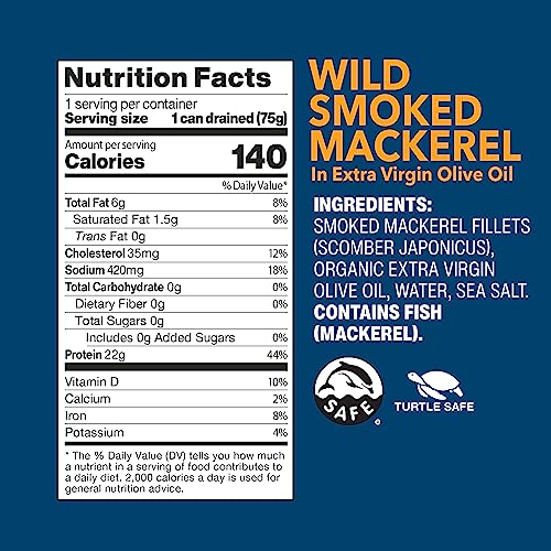 Wild Smoked Mackerel Fillets in Olive Oil (3.9oz, Pack of 12)