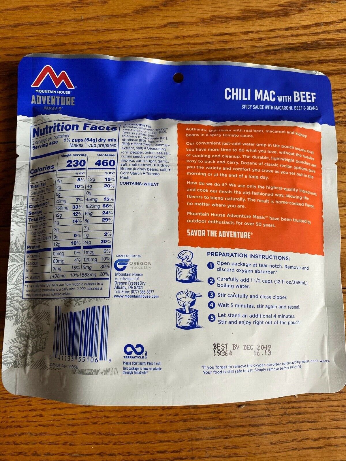 Freeze-dried Chili Mac with Beef for Preppers