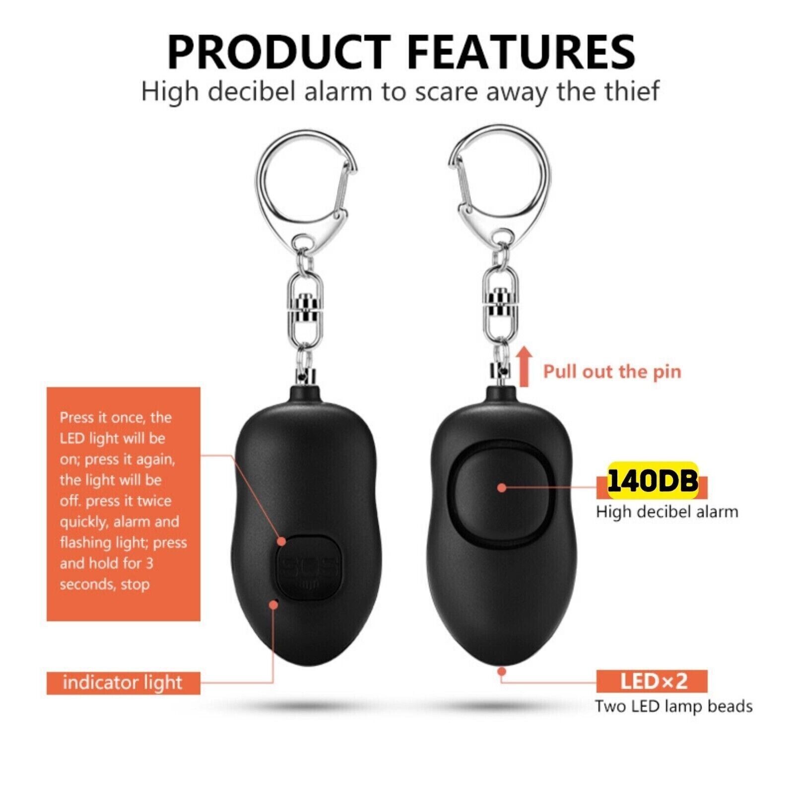 Personal Safety Alarm Keychain with LED Light