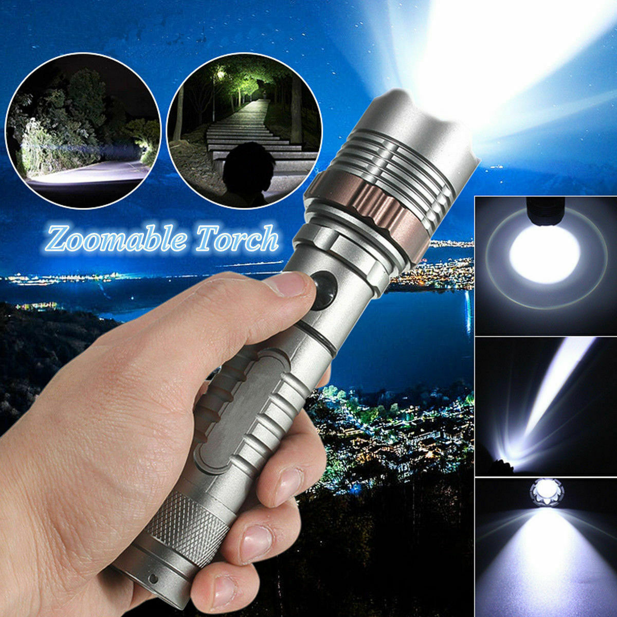 Tactical Rechargeable LED Flashlight Zoomable Torch