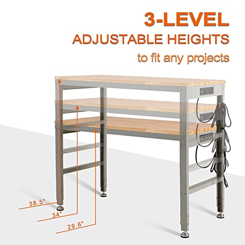 Haddockway Heavy Duty Adjustable Workbench with Outlets