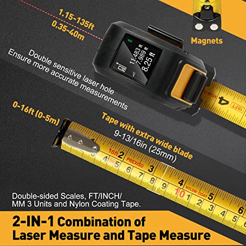 PREXISO 2-in-1 Laser Tape Measure with Hook