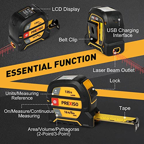 PREXISO 2-in-1 Laser Tape Measure with Hook