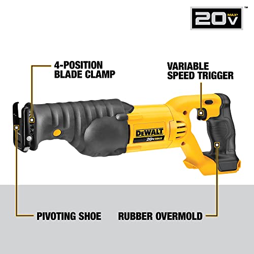 DEWALT 20V MAX Reciprocating Saw, Variable Speed, Black/Clear