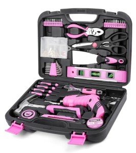 Pink Household Tool Set with Electric Screwdriver