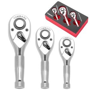 TOMMARS 1/4", 3/8", 1/2" Stubby Ratchet Set