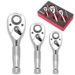 TOMMARS 1/4", 3/8", 1/2" Stubby Ratchet Set