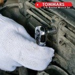 TOMMARS 1/4", 3/8", 1/2" Stubby Ratchet Set