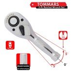 TOMMARS 1/4", 3/8", 1/2" Stubby Ratchet Set