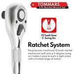 TOMMARS 1/4", 3/8", 1/2" Stubby Ratchet Set