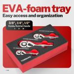 TOMMARS 1/4", 3/8", 1/2" Stubby Ratchet Set