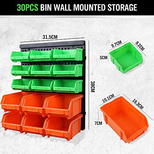 30PCS Wall Mounted Plastic Tool Storage Bins