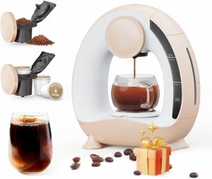 Compact 2-in-1 Mini Coffee Maker in Champagne