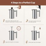 Wrobic French Press Coffee Maker - 600ml Stainless Steel