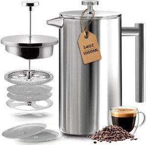 KICHLY Stainless Steel Double Wall French Press