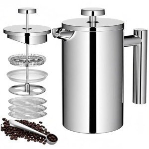 Wrobic French Press Coffee Maker - 600ml Stainless Steel