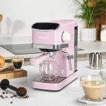 Pink Retro Espresso Machine with Milk Frother