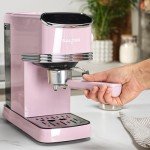 Pink Retro Espresso Machine with Milk Frother