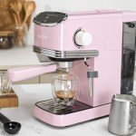 Pink Retro Espresso Machine with Milk Frother