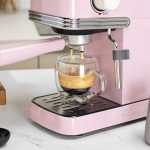 Pink Retro Espresso Machine with Milk Frother