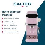 Pink Retro Espresso Machine with Milk Frother