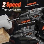 Cordless Drill Set 20V, Electric Drill with 42pcs Accessories and Battery 2.0Ah, Power Drill 25+1 Torque, 2 Speed, 3/8 Inch Keyless Chuck, LED Light, Power Tool Set for Home DIY and Garden Repair